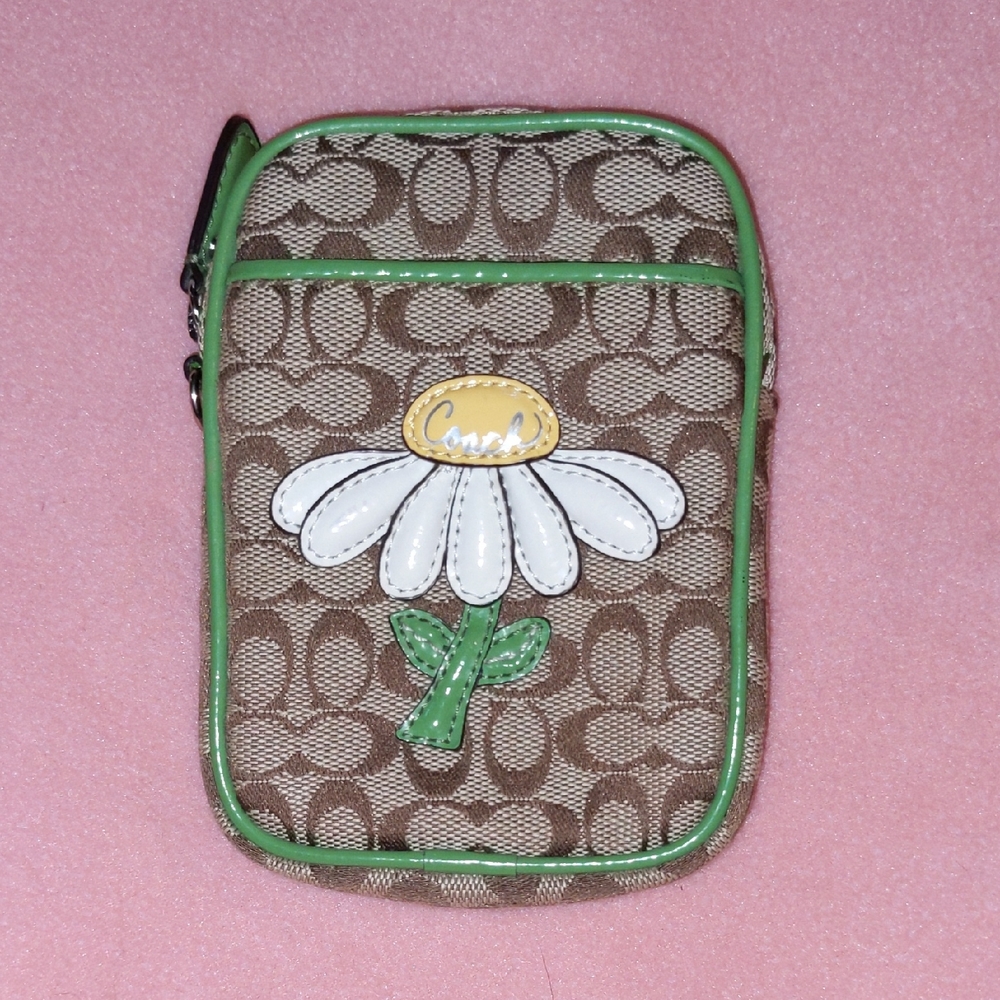 Coach Tan and Green Floral Crossbody Bag
